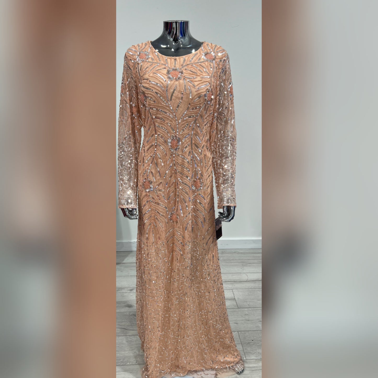 MG0562 - Peach/Silver BEADED LONG SLEEEVE UK16