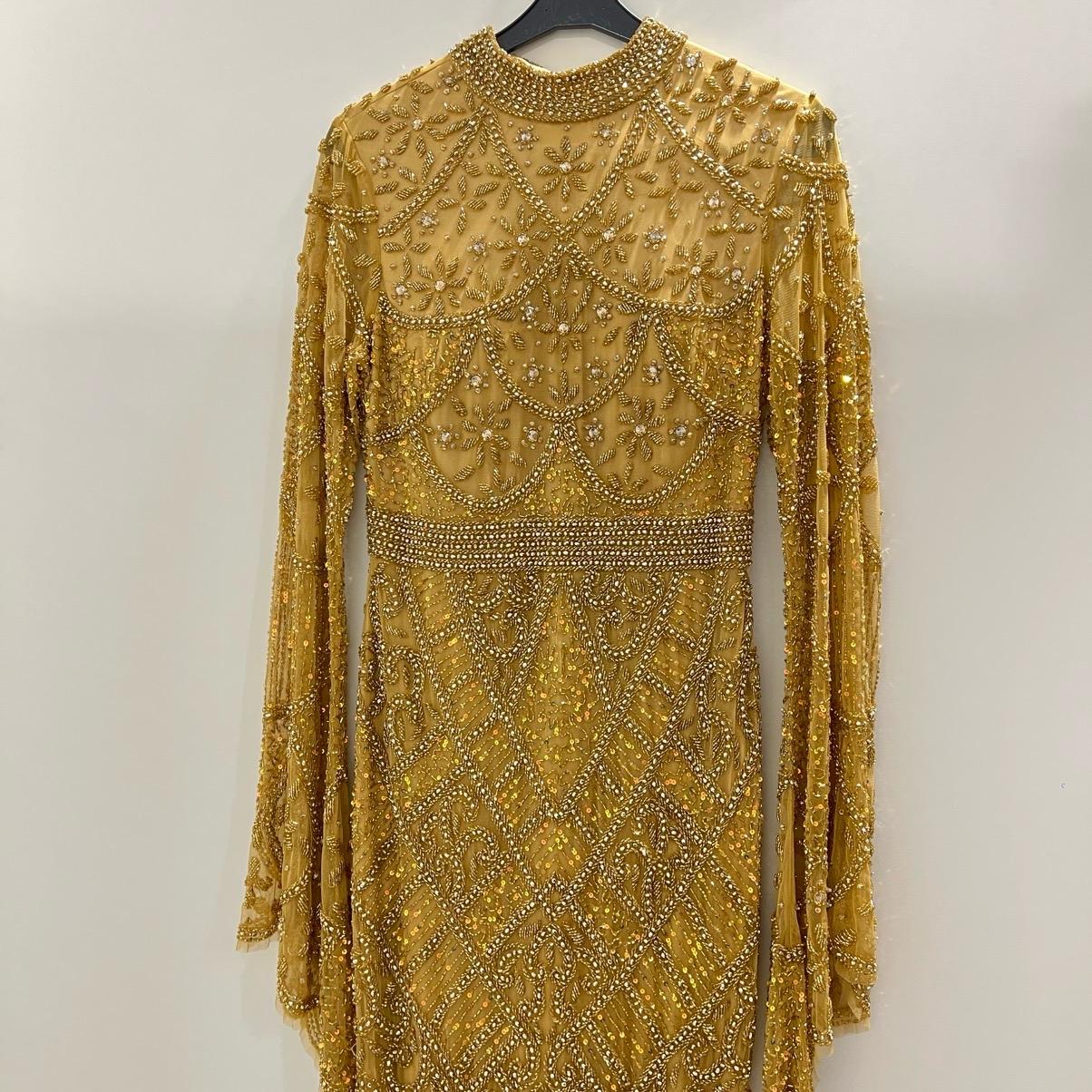 Heavy Beaded Long Sleeve Fit And Flare Dress