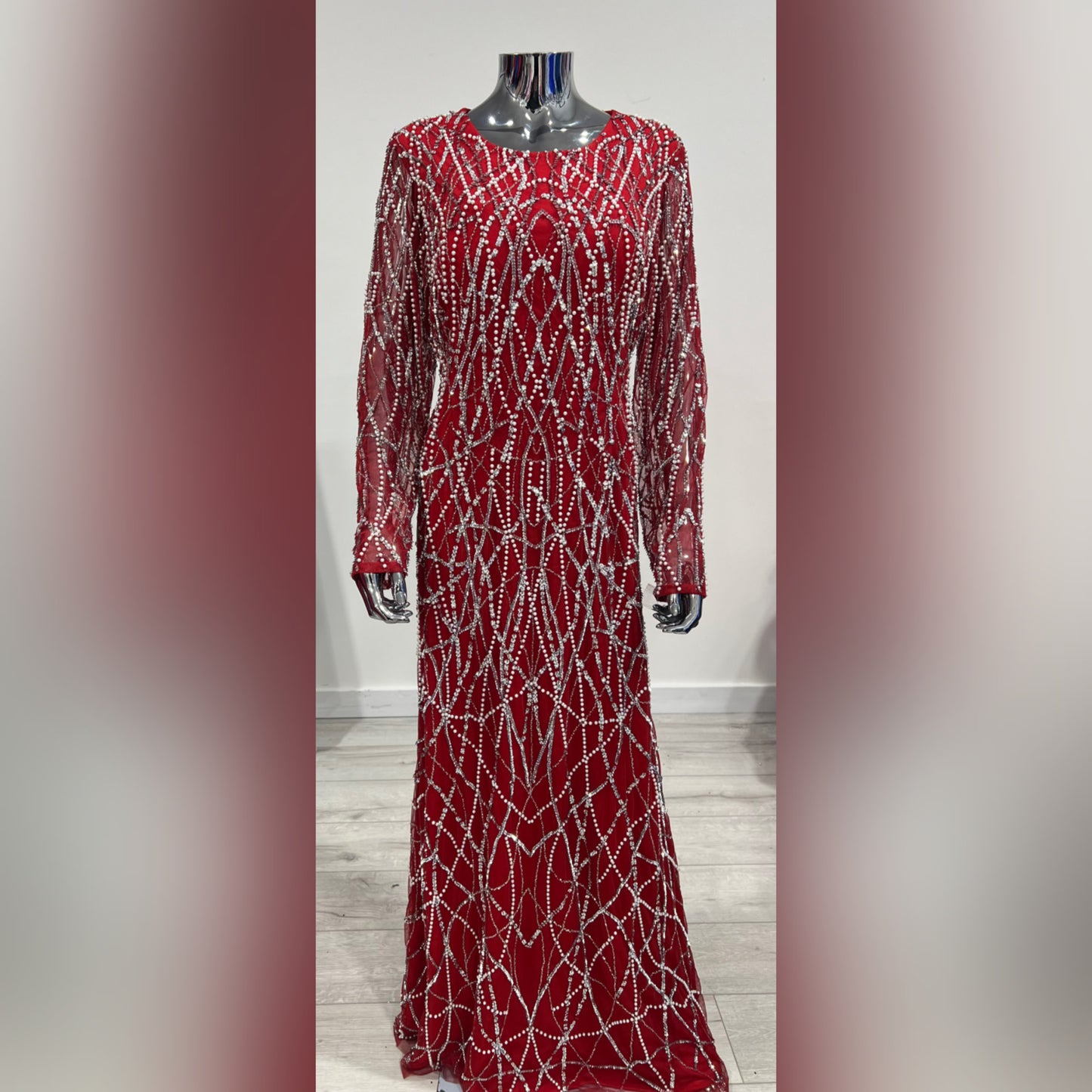 MG0556 - DARK RED/SILVER LONG SLEEVE BEADED WITH PEARLS