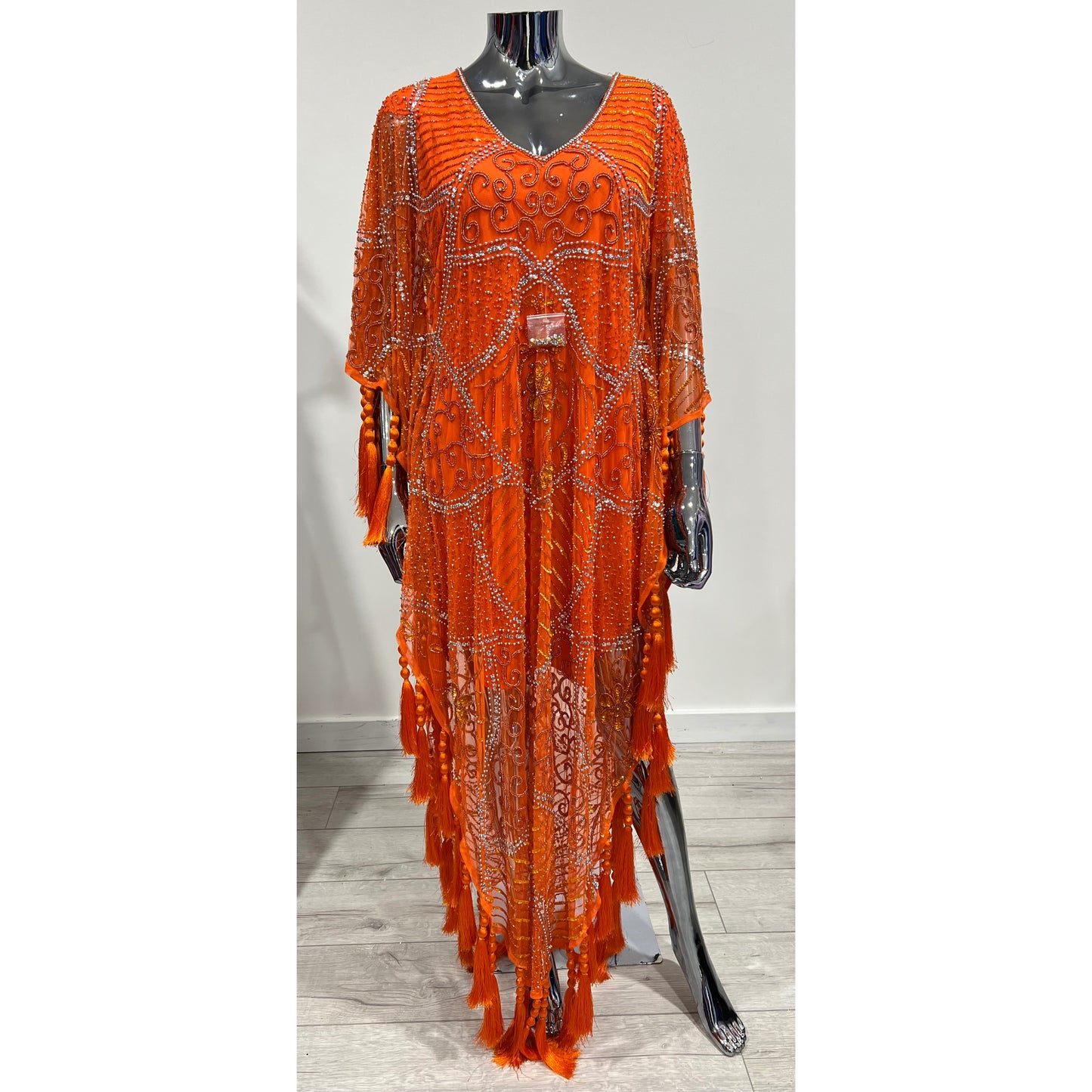 MG10110 - Beaded Kaftan in Orange | One Size Fits UK 6-20
