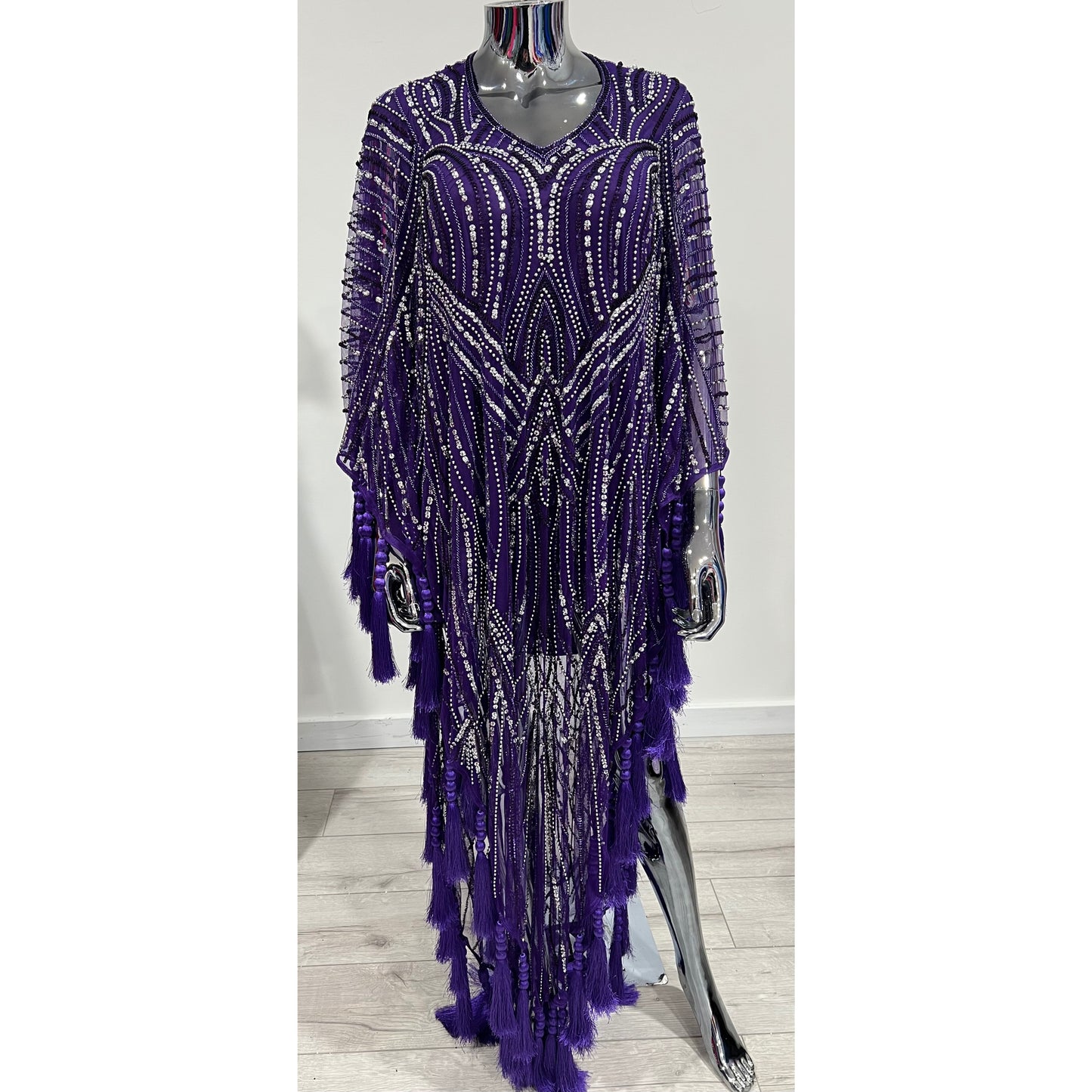 MG10180 - Beaded Kaftan in Purple | One Size Fits UK 6-20