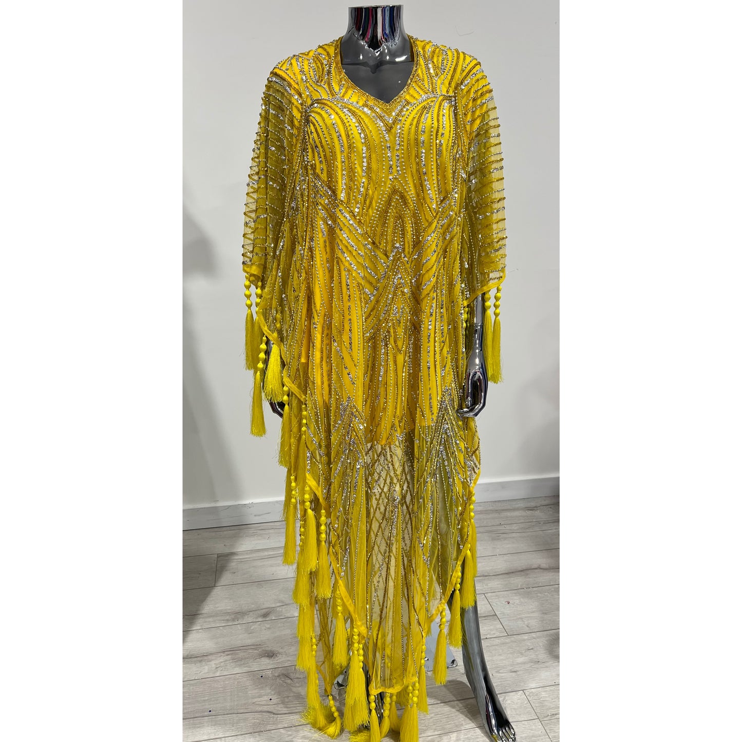 MG10160 - Beaded Kaftan in Yellow | One Size Fits UK 6-20