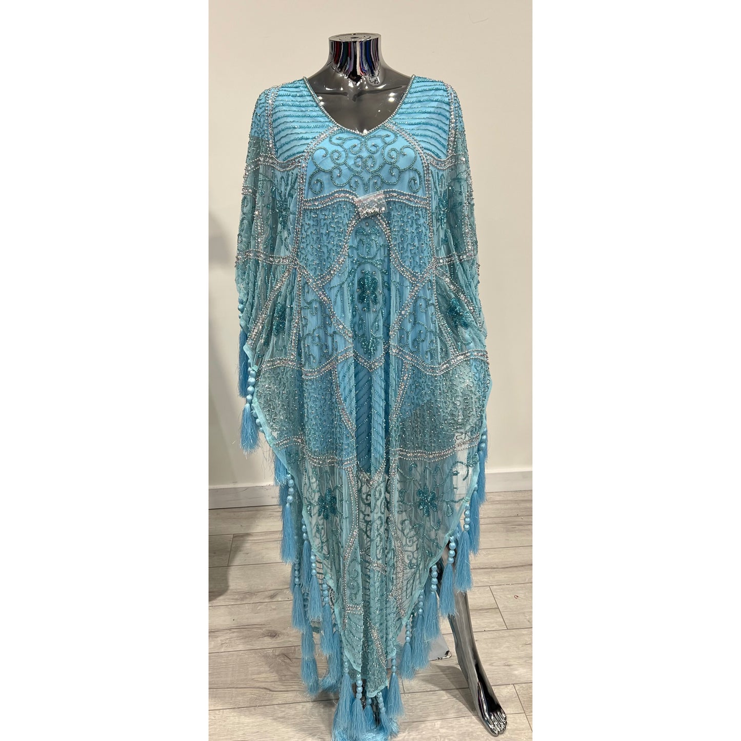 MG10140 - Beaded Kaftan in Sky Blue | One Size Fits UK 6-20