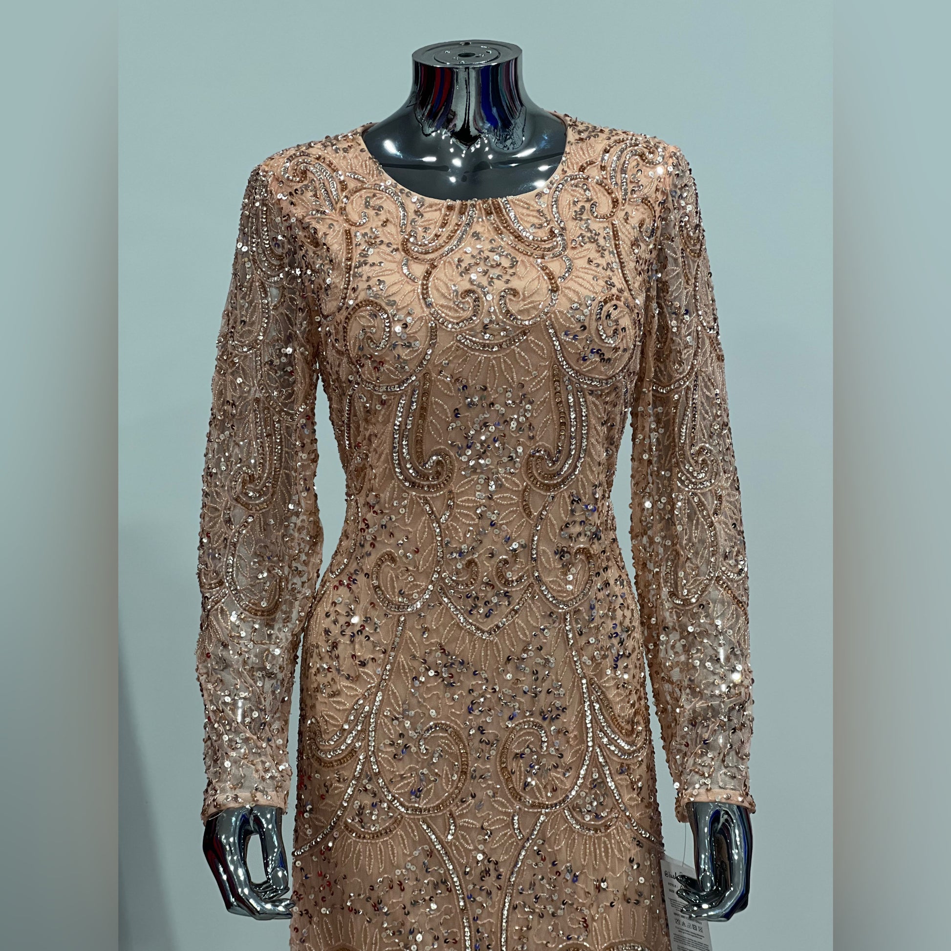 MG0559 - PEACH/SILVER BEADED LONG SLEEVE MG's Couture MG0559 - PEACH/SILVER BEADED LONG SLEEVE MG's Couture