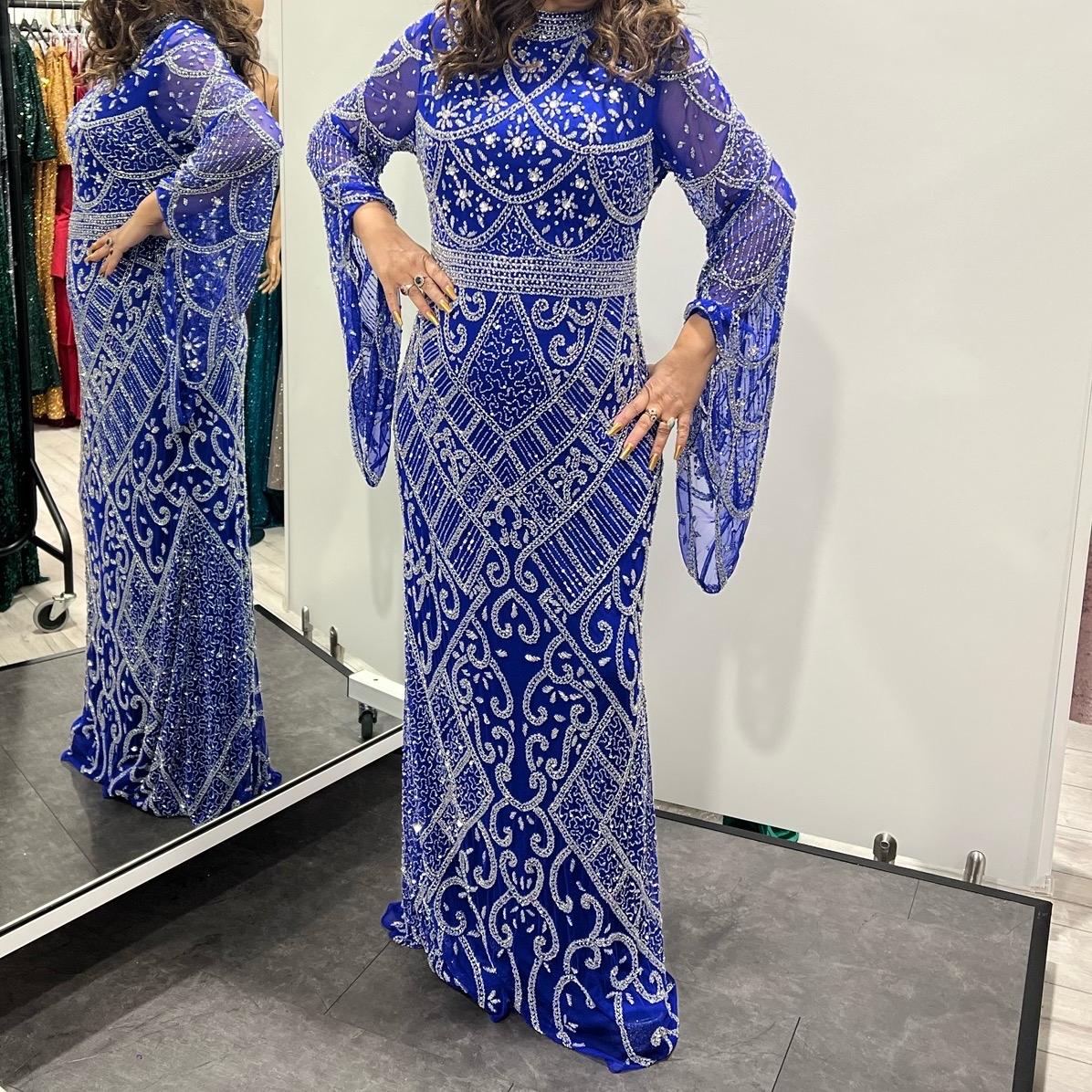 Heavy Beaded Long Sleeve Fit And Flare Dress MG's Couture Heavy Beaded Long Sleeve Fit And Flare Dress MG's Couture