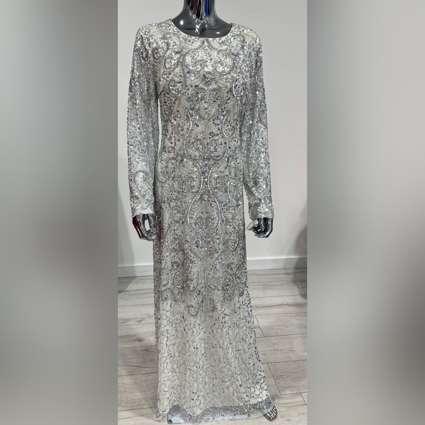 MG0555 - Ivory/Silver HEAVY BEADED LONG SLEEVE MG's Couture MG0555 - Ivory/Silver HEAVY BEADED LONG SLEEVE MG's Couture