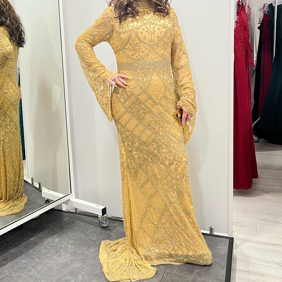 Heavy Beaded Long Sleeve Fit And Flare Dress MG's Couture Heavy Beaded Long Sleeve Fit And Flare Dress MG's Couture