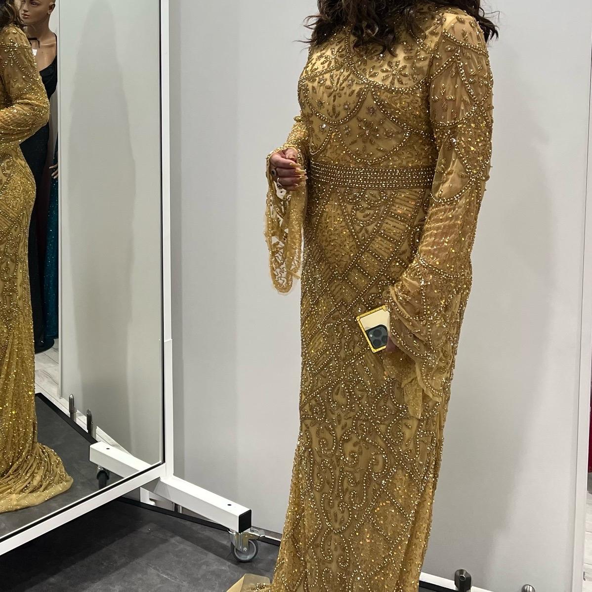 Heavy Beaded Long Sleeve Fit And Flare Dress MG's Couture Heavy Beaded Long Sleeve Fit And Flare Dress MG's Couture