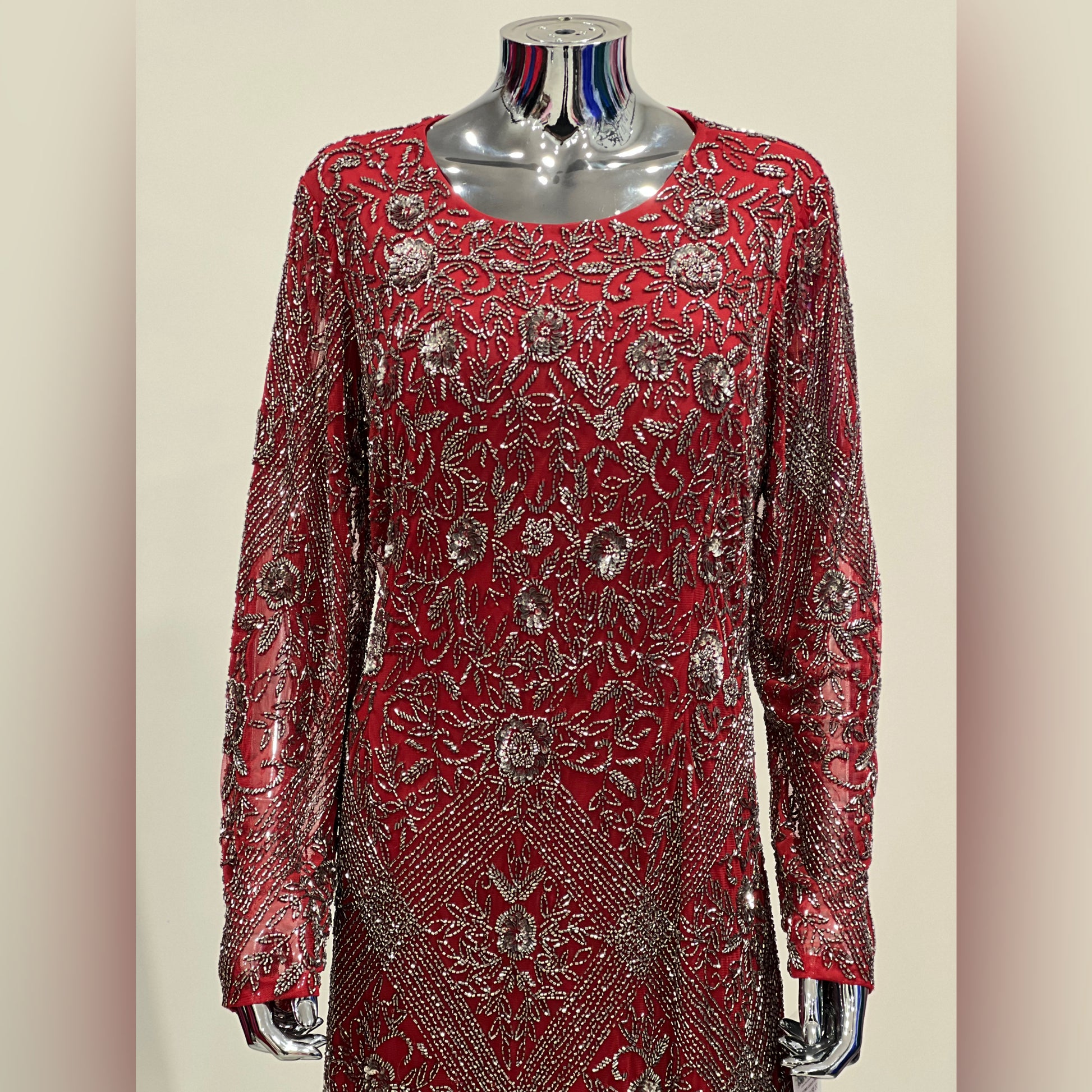 MG0560 - WINE RED LONG SLEEVE BEADED UK SIZE 18 MG's Couture MG0560 - WINE RED LONG SLEEVE BEADED UK SIZE 18 MG's Couture