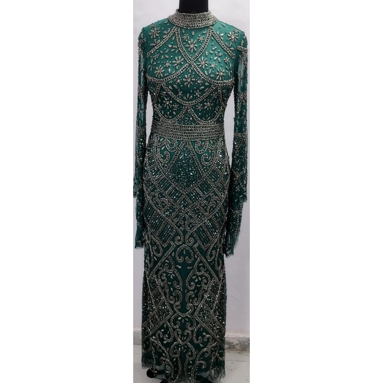 Modest Heavy Beaded Long Sleeve evening Dress MG's Couture Modest Heavy Beaded Long Sleeve evening Dress MG's Couture